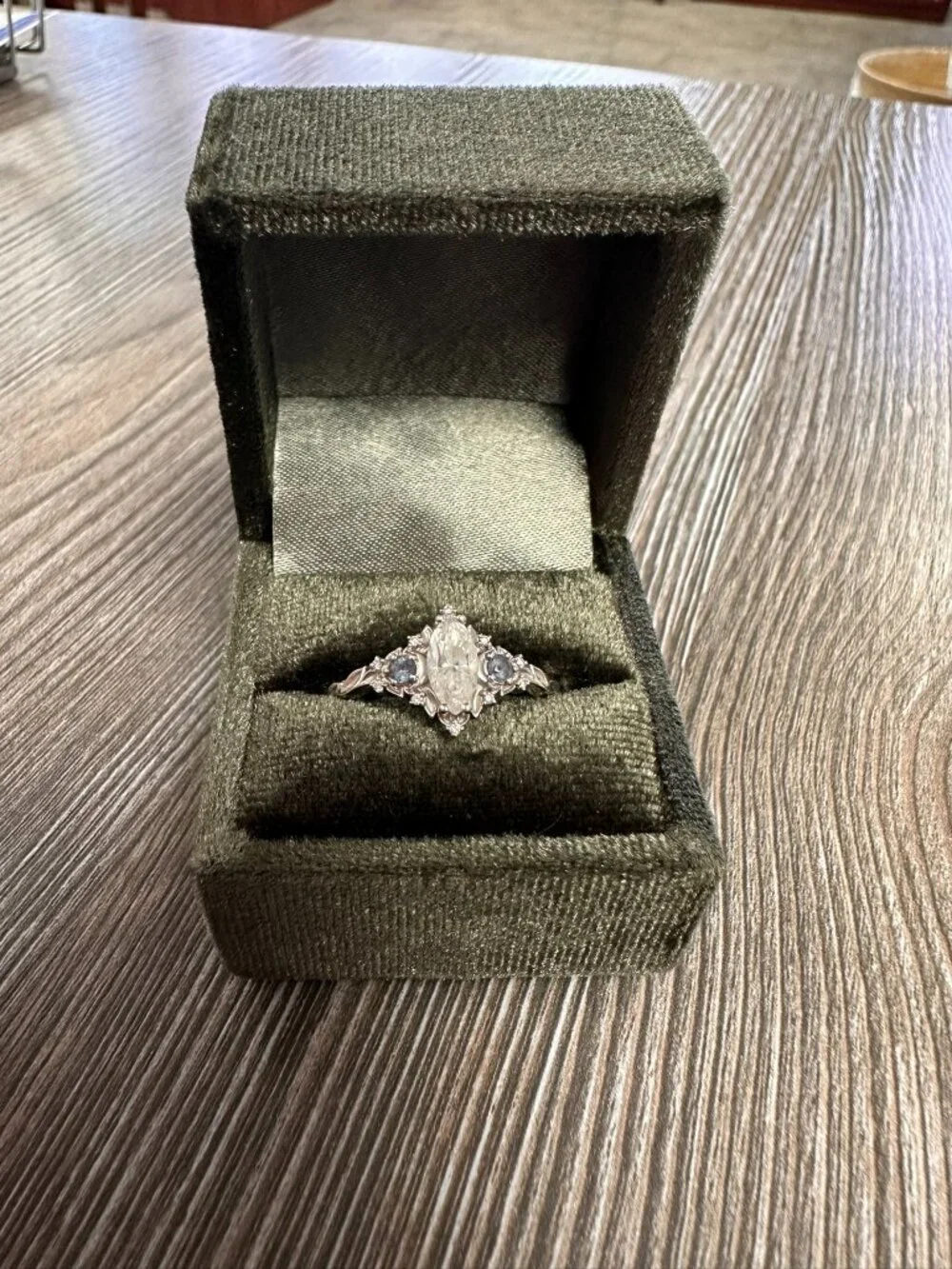Oore Jewelry Briar Moon Three Stone with Marquise Center Engagement Ring 10.75